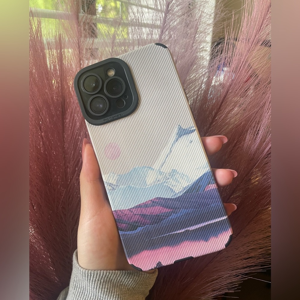 Phone Case for iPhone 13 Plus/Pro Max - Pastel Mountain and Ribbed Texture